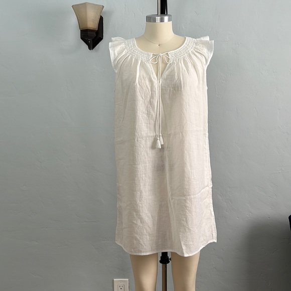 J. CREW White Cotton Smocked Flutter-Sleeve Mini Dress - Swim Cover-Up - Small - Picture 2 of 15